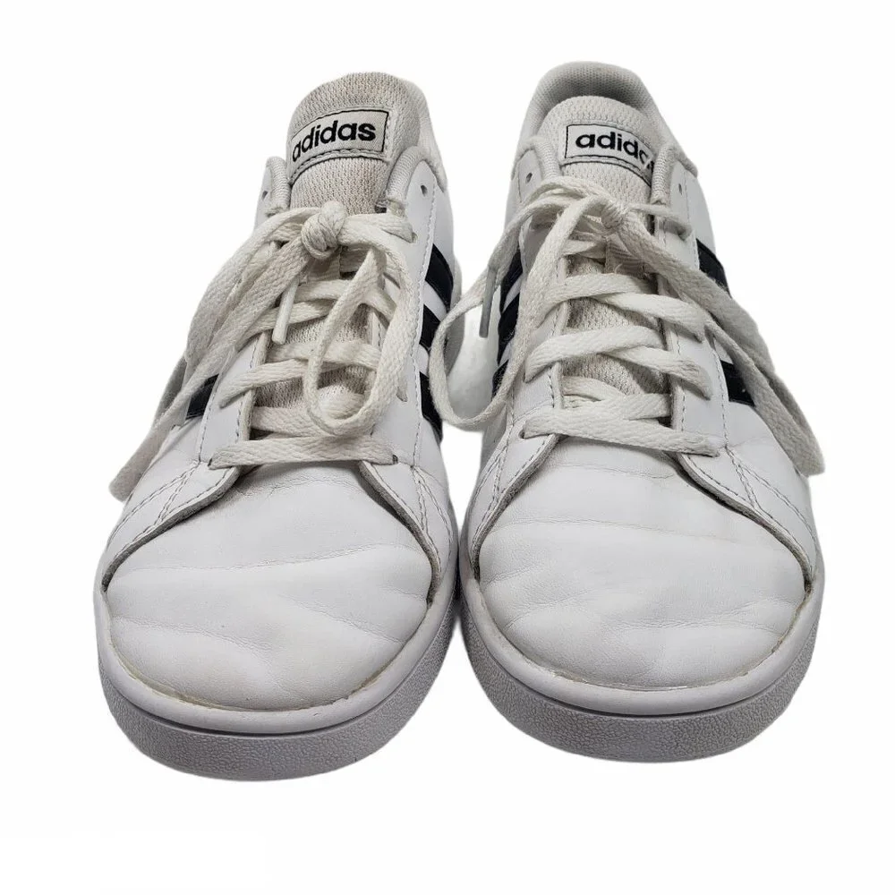 Adidas Kids Grand Court Shoes Size 4 White Black Fair Condition‎